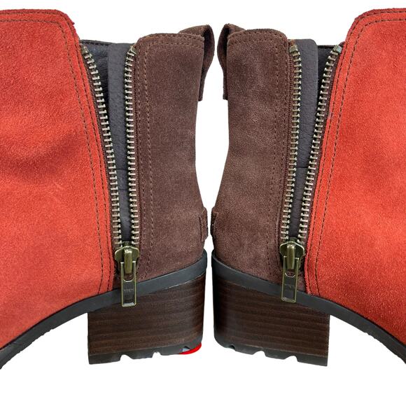 Sorel Cate Booties Suede Leather Carnelian Red Size 6 Waterproof Two-Tone Casual - Picture 5 of 13